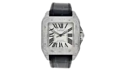 Santos 100 White Dial Iced Out