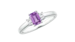 Emerald-Cut Amethyst And Diamonds 14k Ring
