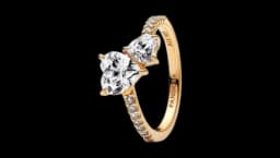 Double Heart Sparkling Ring - 14k Gold