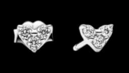 Triple Stone Heart Stud Earrings - Sterling Silver