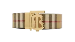 Thin Reversible Check TB Belt - Archive Beige/Gold