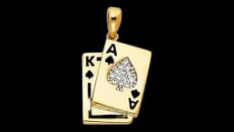14K Solid Yellow Gold CZ Cards Pendant
