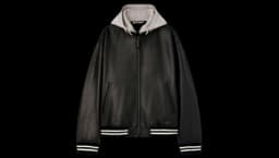 Curved Logo Leather Bomber - Black/Off White