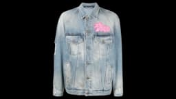 Graffiti Print Denim Jacket - Light Blue/Fuchsia Pink