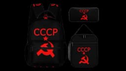 USSR Backpack Lunch Bag Pencil Case Set - Black/Red