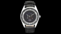 DSGI Logo Dial Leather Strap Watch - Black/Steel