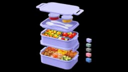 Stackable Lunch Box Bento Box Large - Clear/Purple