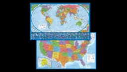 Laminated World Map Poster & USA Map Set
