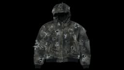 Hard-Washed Damaged Denim Hooded Zip-Up - Black