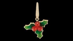 Woodland Holly Charm Enamelled 18ct Yellow Gold Red Agates