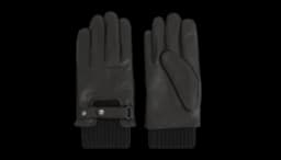 Leather Ribbed-Cuff Gloves - Black