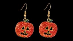 Halloween Pumpkin Crystal Earrings - Orange