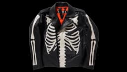 Leather Skeleton Biker Jacket - Black/White