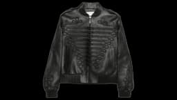 Embroidered Lamb Skin Leather Jacket - Black