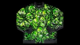 Skull Pile Leather Bomber Jacket - Green