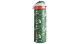 Christmas Insulated Water Bottle With Straw - Red/Green
