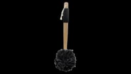 Loofah Shower Brush With Handle - Black/Wood