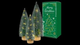 Mini Bottle Brush Christmas Trees With Lights - Set Of 3