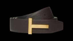 Grain Leather Ridge Buckle T Belt - Brown/Black