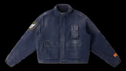 Distressed Police Jacket - Navy Blue/Carrot Orange