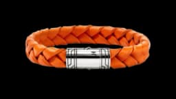Braided Style Leather Bracelet - Sterling Silver/Orange