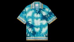 Poolside Emblem Short Sleeve Silk Shirt - Turquoise