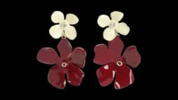 Flower-Design Earrings - Burgundy