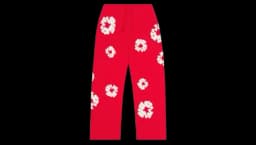 Cotton Wreath Baggy Sweatpants - Red