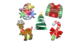 Assorted Christmas Light Up LED Lapel Pins Set Of 5