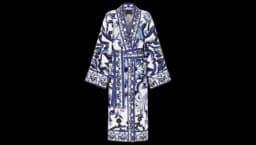 Terry Cotton Bath Robe - White/Blue