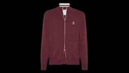 Cashmere Double Knit Cardigan With Zipper & Logo - Amaranth