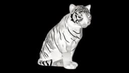 Sitting Tiger Large Sculpture - Clear/Black Enamelled Crystal