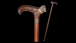 Lion Head Bronze & Wood Cane 