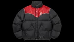 Glitter Yoke Down Puffer Jacket - Black/Red