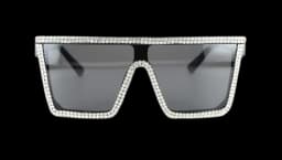 Oversized Rhinestone Square Sunglasses - Black