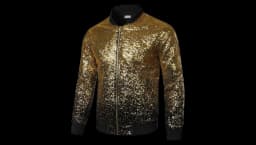 Zip-Up Varsity Sequin Bomber Jacket - Black Gold