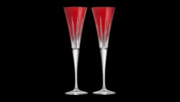 Crystal Firework Flutes Set Of 2 175ml - Red/Clear