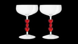 3D Red Heart Coupe Cocktail Glasses Set of 2 - Clear/Red