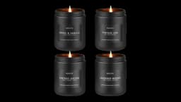 Scented Candles Set Of 4 - Leather/Smoke & Vanilla/Oak/Lavender