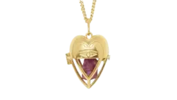 Heart-Pendant Ruby Necklace - Gold-Tone