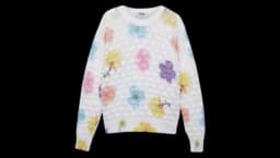 White Crochet Sweater with Maxi Floral Print - Multicolor