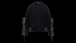 Wool Crew-Neck Sweater with Fringe & Studs - Black