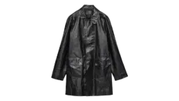 Raglan-Sleeve Leather Coat - Black