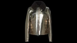 Metallic Shearling-Collar Jacket - Gold