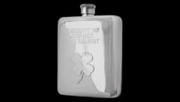 Good Luck Clover Engraved Flask - Silver
