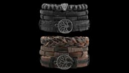 Genuine Leather Tree Of Life Bracelets - Black/Brown
