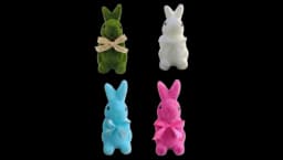 Pastel Flocked Bow-Tied Bunny Figurines - Multicolor