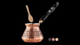 Turkish Coffee Pot & Spoon - Copper/Wood