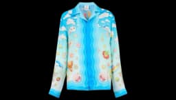 Kawaii Motif Silk Shirt - Blue