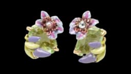 Purple Clematis & Ivy Emerald Cut Green Glass Post Earrings